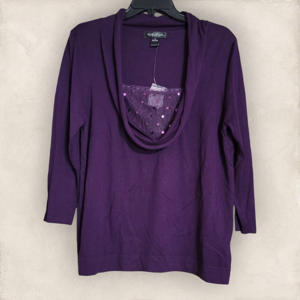 Y2K August Silk Purple Cowl Neck Dressy Sweatshirt Size XL
